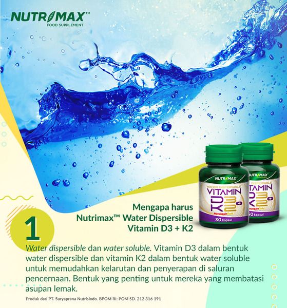 Nutrimax Water Dispersible Vitamin D3 + K2 Kalsium Calcium Kesehatan Tulang Osteoporosis Lansia - 2