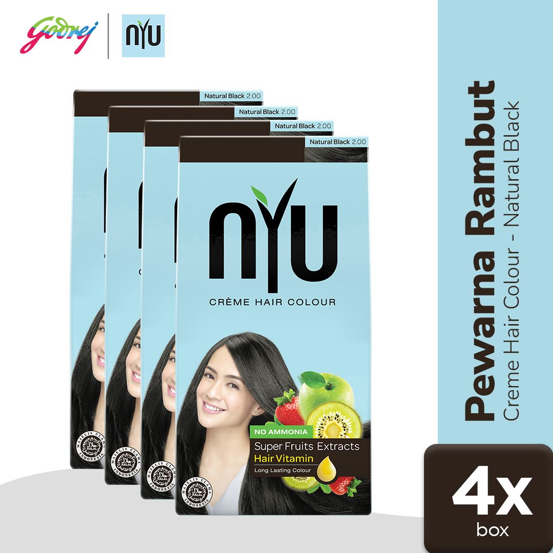 NYU Henna Shampoo Hair Colour Natural Black - Sampo Pewarna Rambut x4 - 1