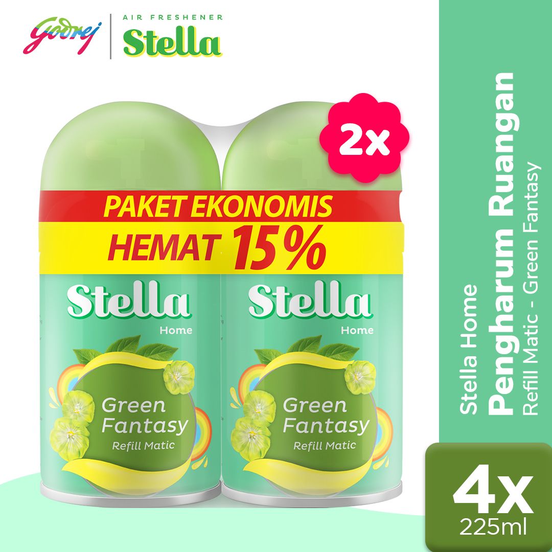 Stella Matic Refill Green Fantasy 2x225ml Multipack - Refill Pengharum Ruangan Otomatis x2 - 1