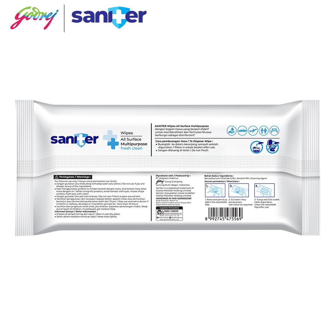 Saniter Surface Multipurpose Wipes 20`S - Penyemprot Disinfektan - 3
