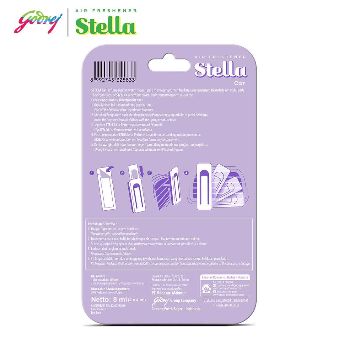 Stella Car Parfume Set Energyc Purple 8ml - Pengharum Mobil - 3