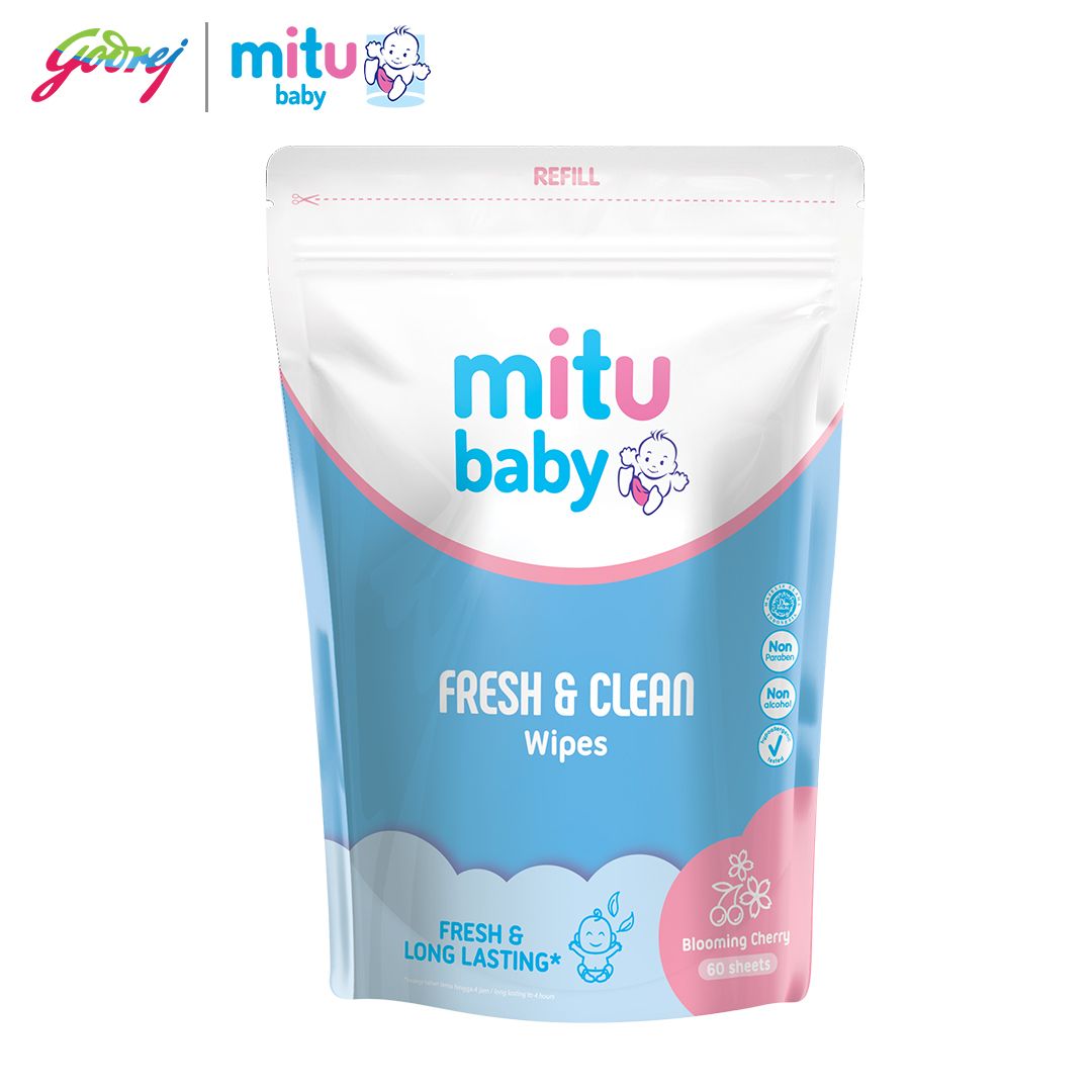 Mitu Baby Fresh & Clean Wipes Blooming Cherry Refill 60'S - Tisu Basah Bayi - 2