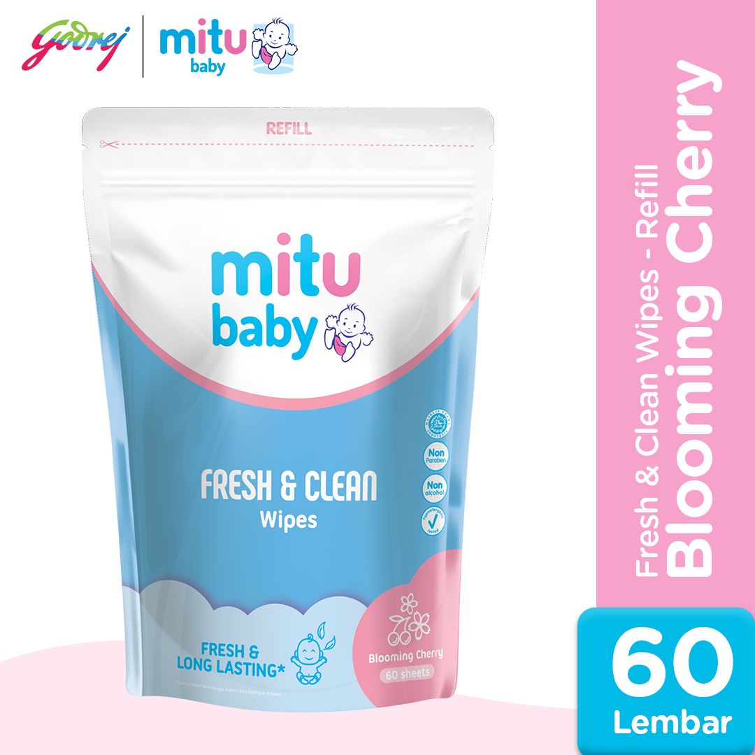 Mitu Baby Fresh & Clean Wipes Blooming Cherry Refill 60'S - Tisu Basah Bayi - 1