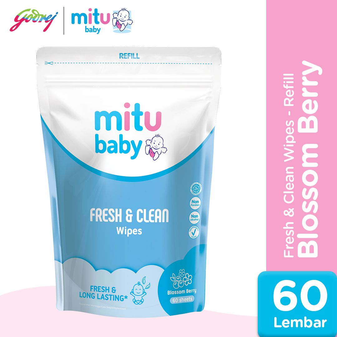 Mitu Baby Fresh & Clean Wipes Blossom Berry Refill 60'S - Tisu Basah Bayi - 1