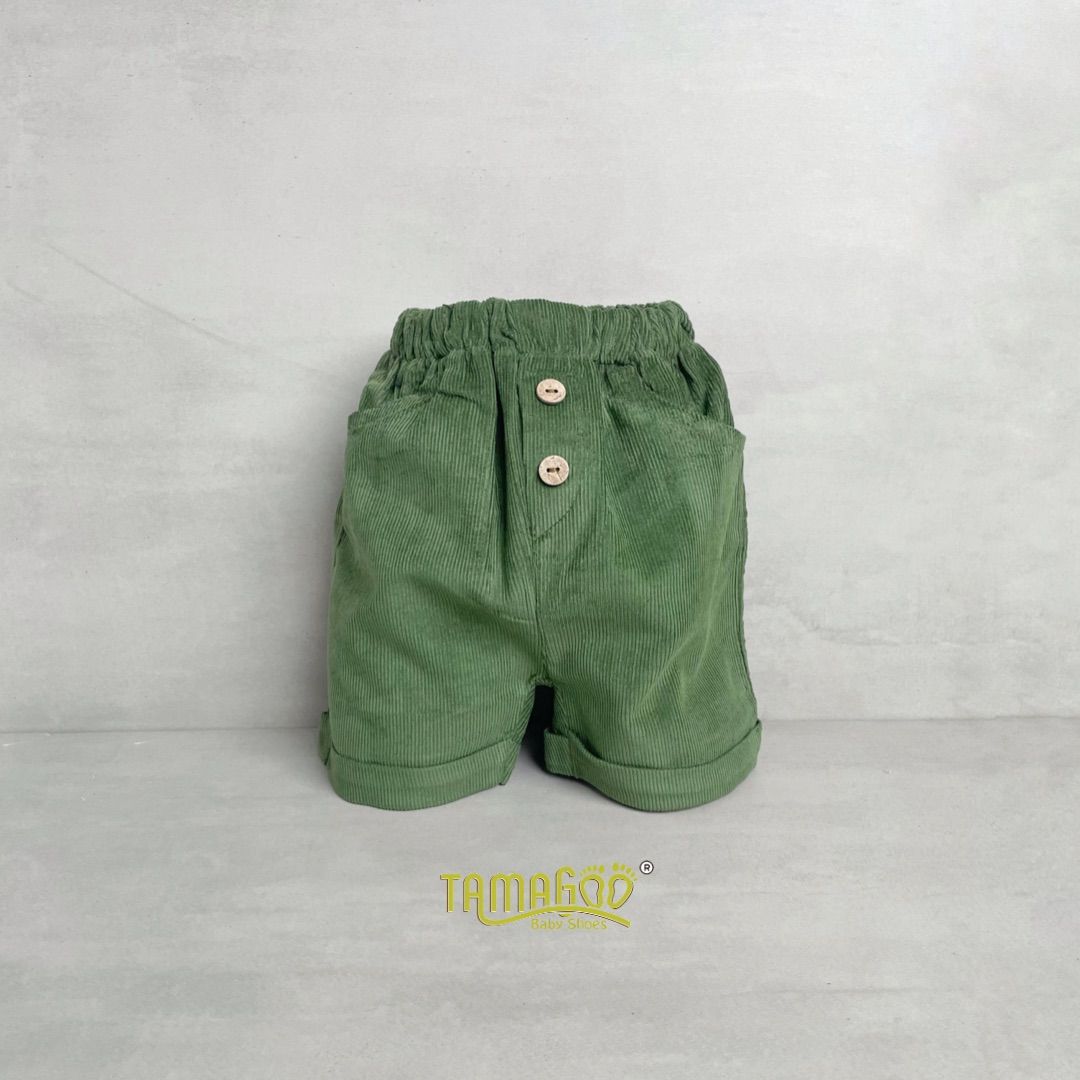 Tamagoo Corduroy Celana Pendek Anak bahan Corduroy - Roy Corduroy Olive Short Pants Lembut - 1