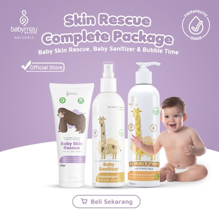 BABYMIZU Skin Rescue Complete Package - Baby Skin Rescue + Bubble Time + Baby Sanitizer - 1
