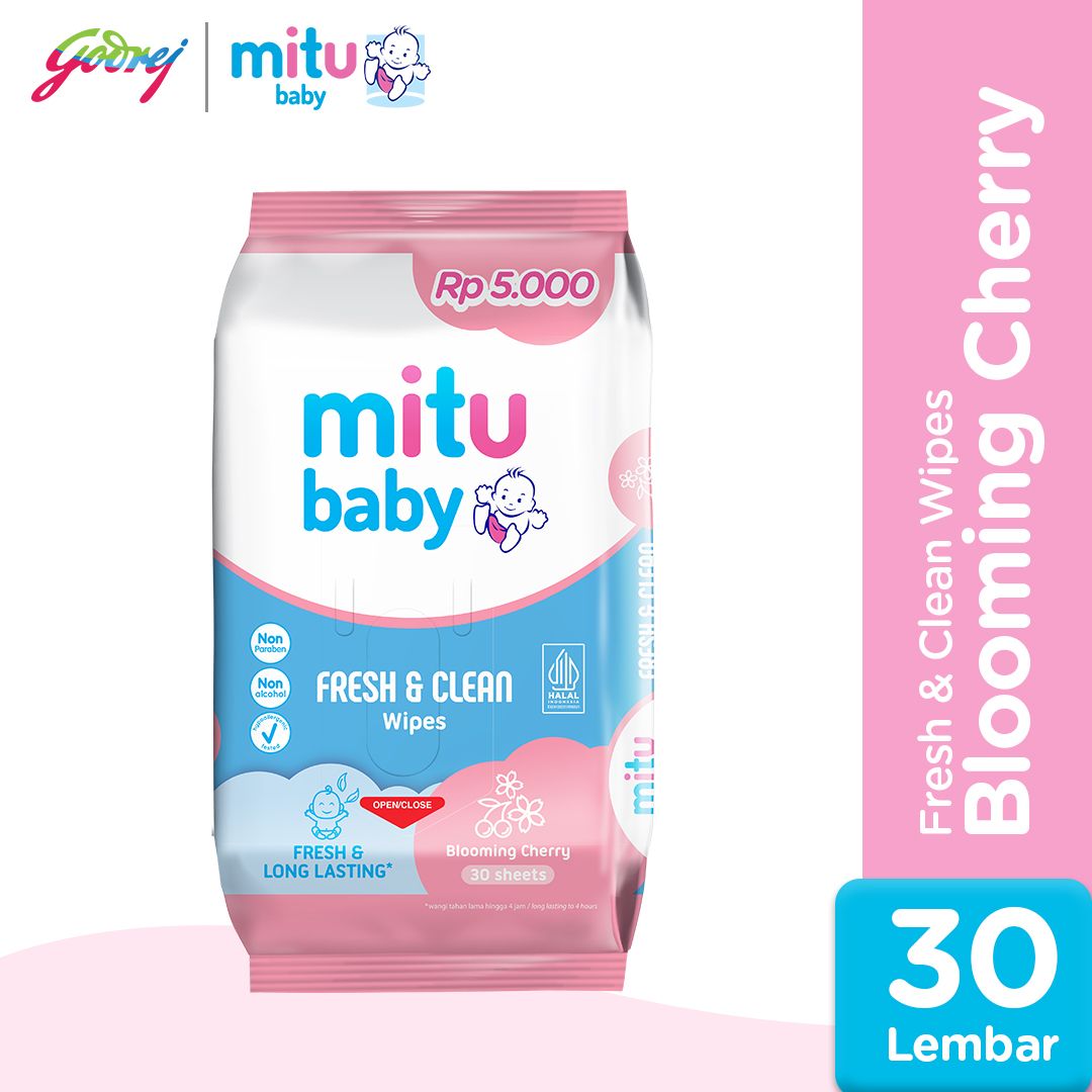 Mitu Baby Tisu Basah Fresh & Clean Wipes Blooming Cherry 30s - Tissue Basah Bayi - 1