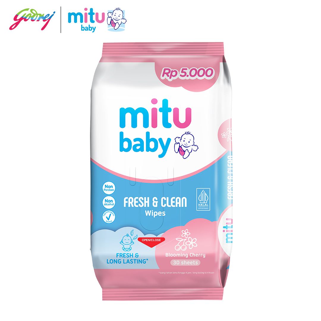 Mitu Baby Tisu Basah Fresh & Clean Wipes Blooming Cherry 30s - Tissue Basah Bayi - 2