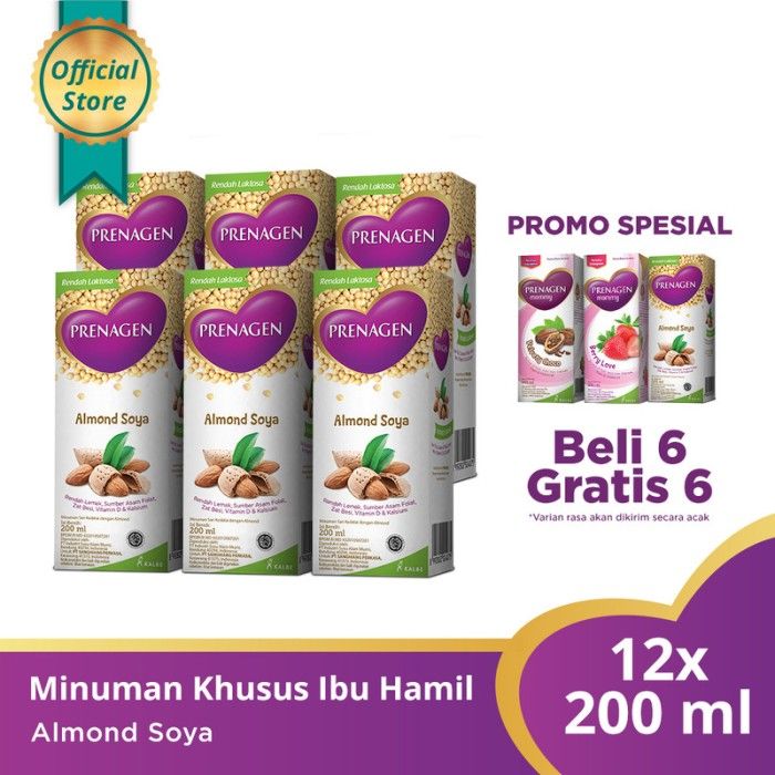 Buy 6 PRENAGEN MOM UHT Almond Soya 200 ml Get 6 Free Prenagen UHT - 1