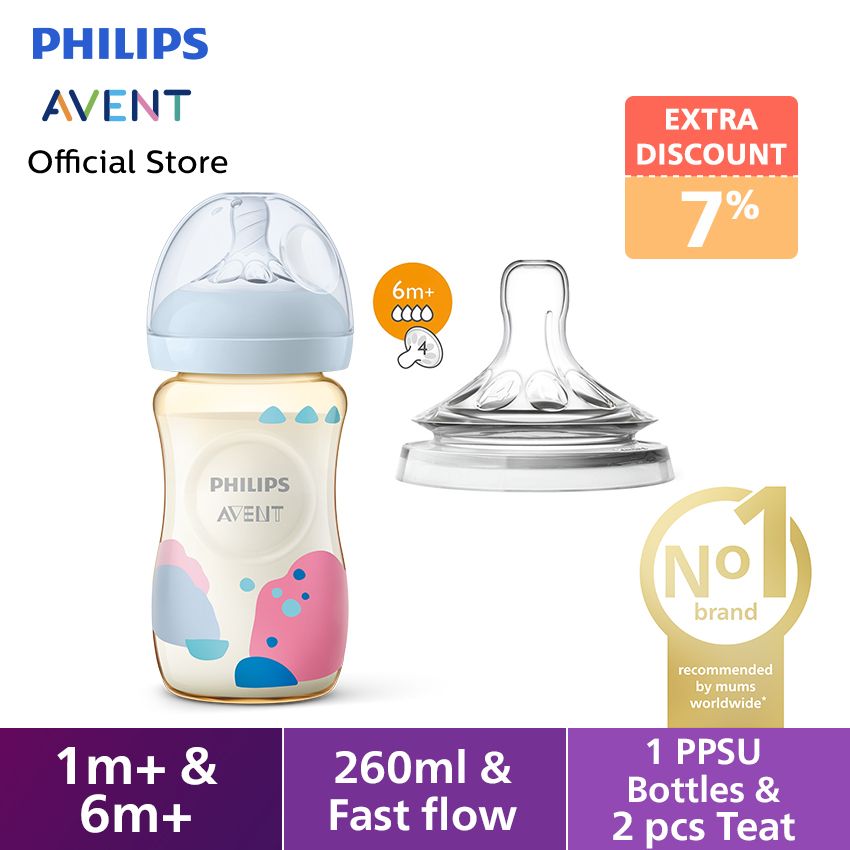 Philips Avent Baby Set (PPSU Bottle SCF582/10 + Teat 6M+ SCF654/23) - 1