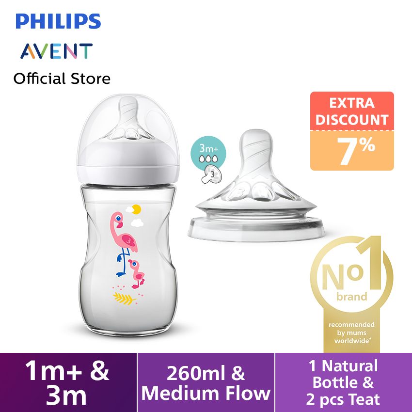 Philips Avent Flamingo Set (Natural Bottle SCF627/41 + Teat SCF653/23) - 1