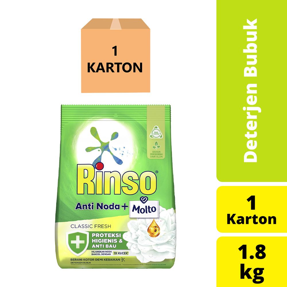 Rinso Molto Detergen Deterjen Bubuk Anti Noda Classic Fresh 1800Ml - 1 Karton - 1