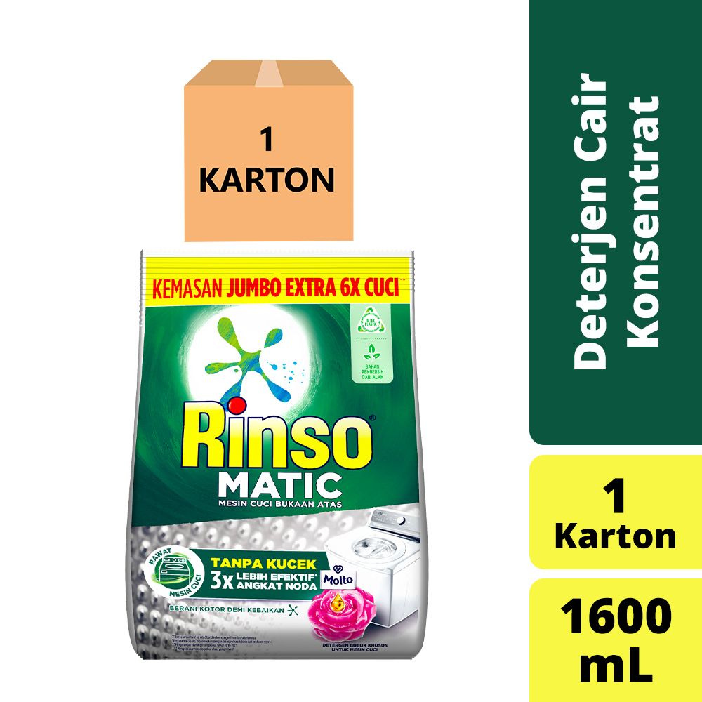 Rinso Matic Detergen Deterjen Cair Mesin Bukaan Atas 1450Ml - 1 Karton - 1