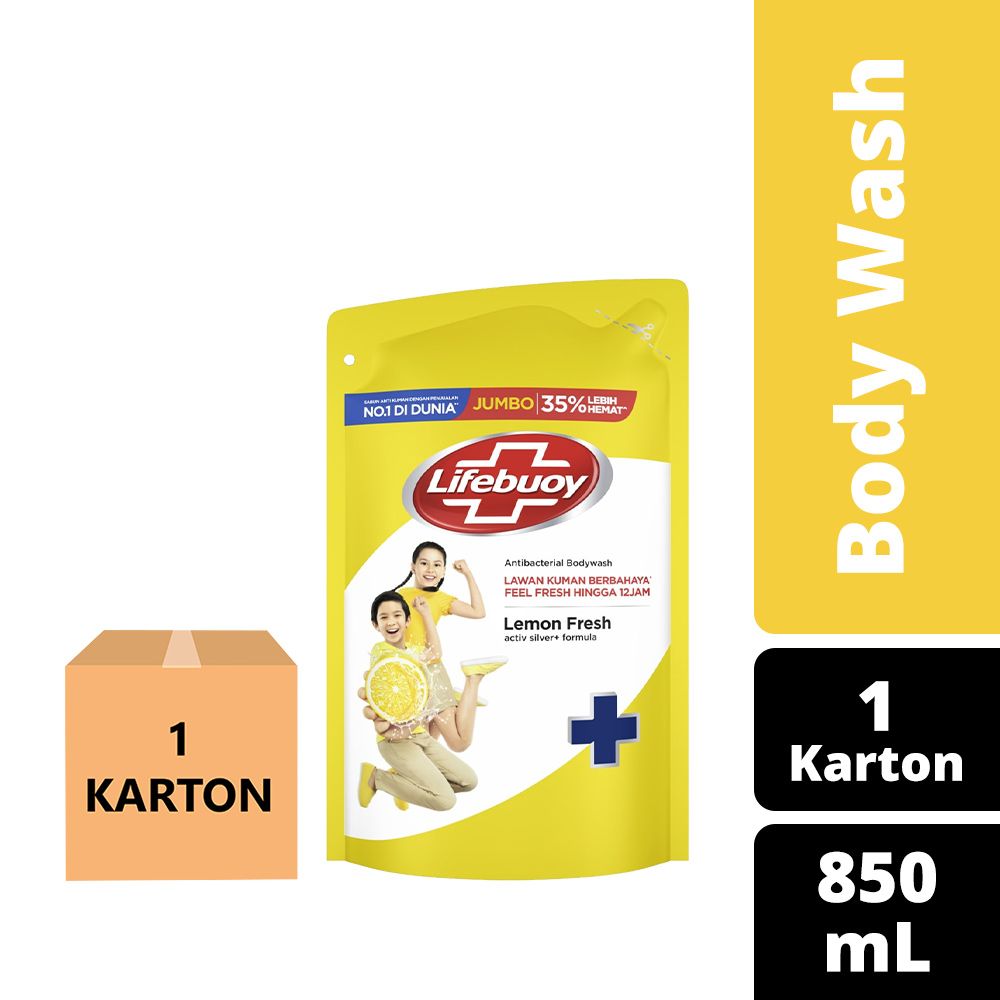 Lifebuoy Body Wash Sabun Mandi Cair Refill Lemon Fresh 850Ml - 1 Karton - 1