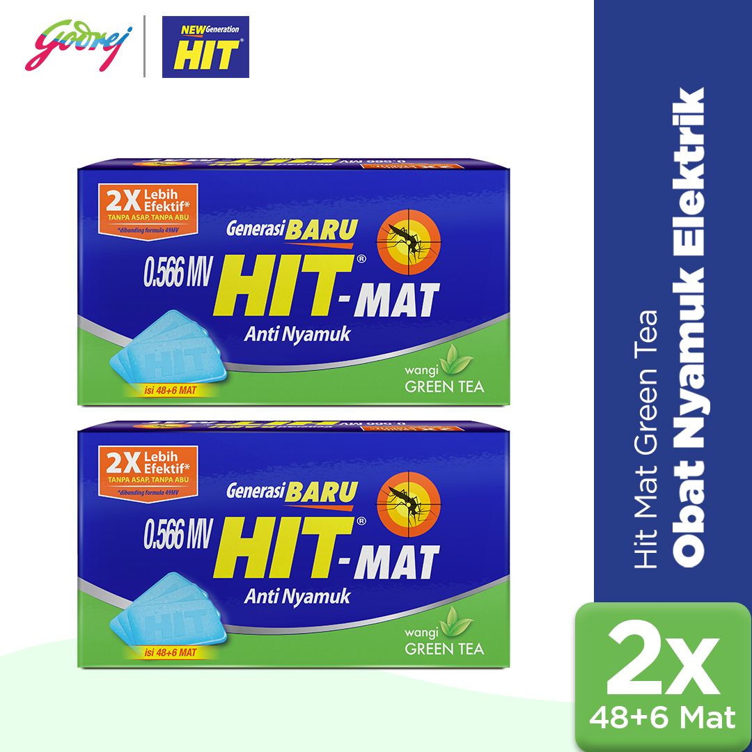 Hit Mat Green Tea 48+6's - Obat Nyamuk Elektrik - Bunuh Nyamuk Penyebab Demam Berdarah (DBD) x2 - 1