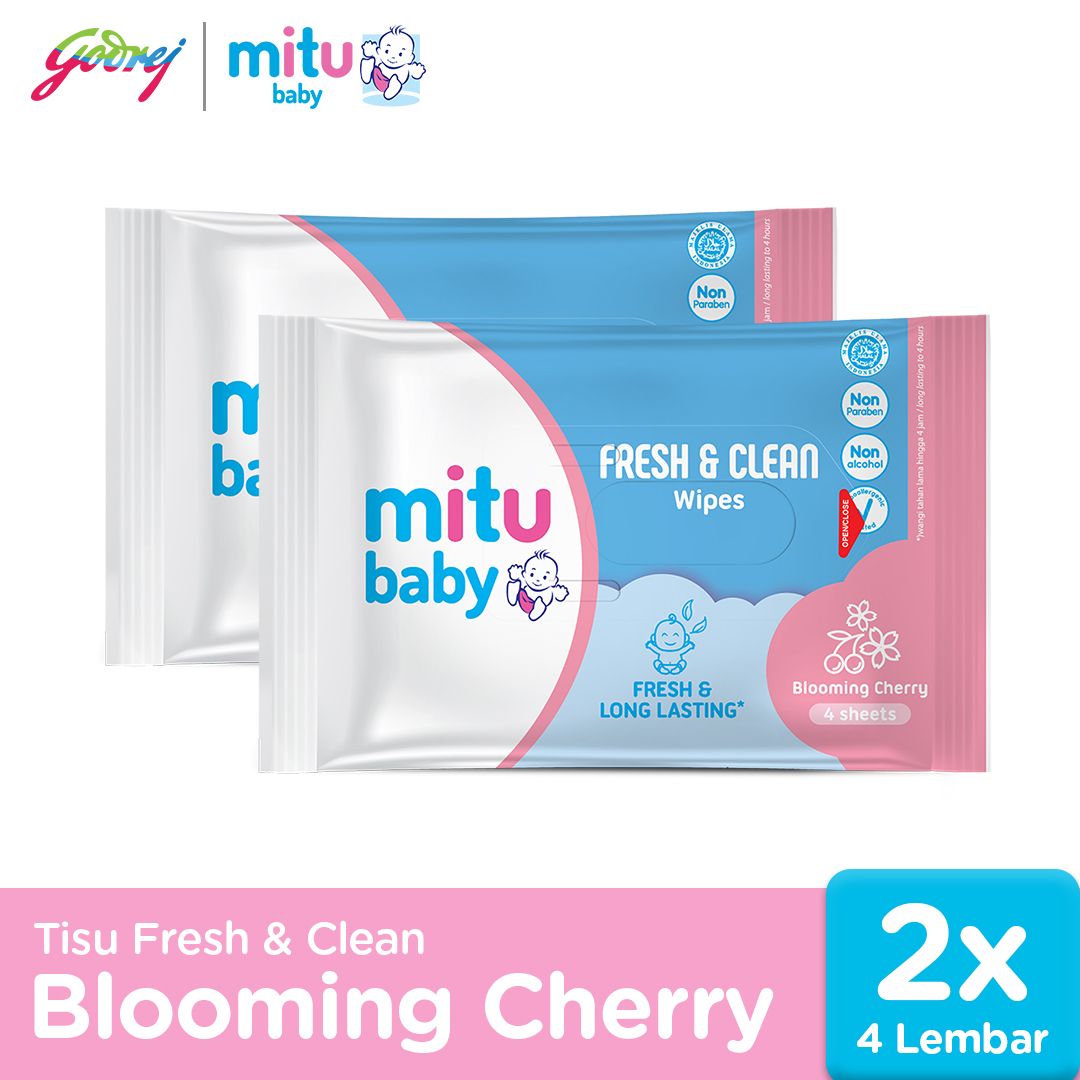 Mitu Baby Tissue Fresh & Clean Pink Blooming Cherry - 4s - Tisu Basah Bayi X2 - 1