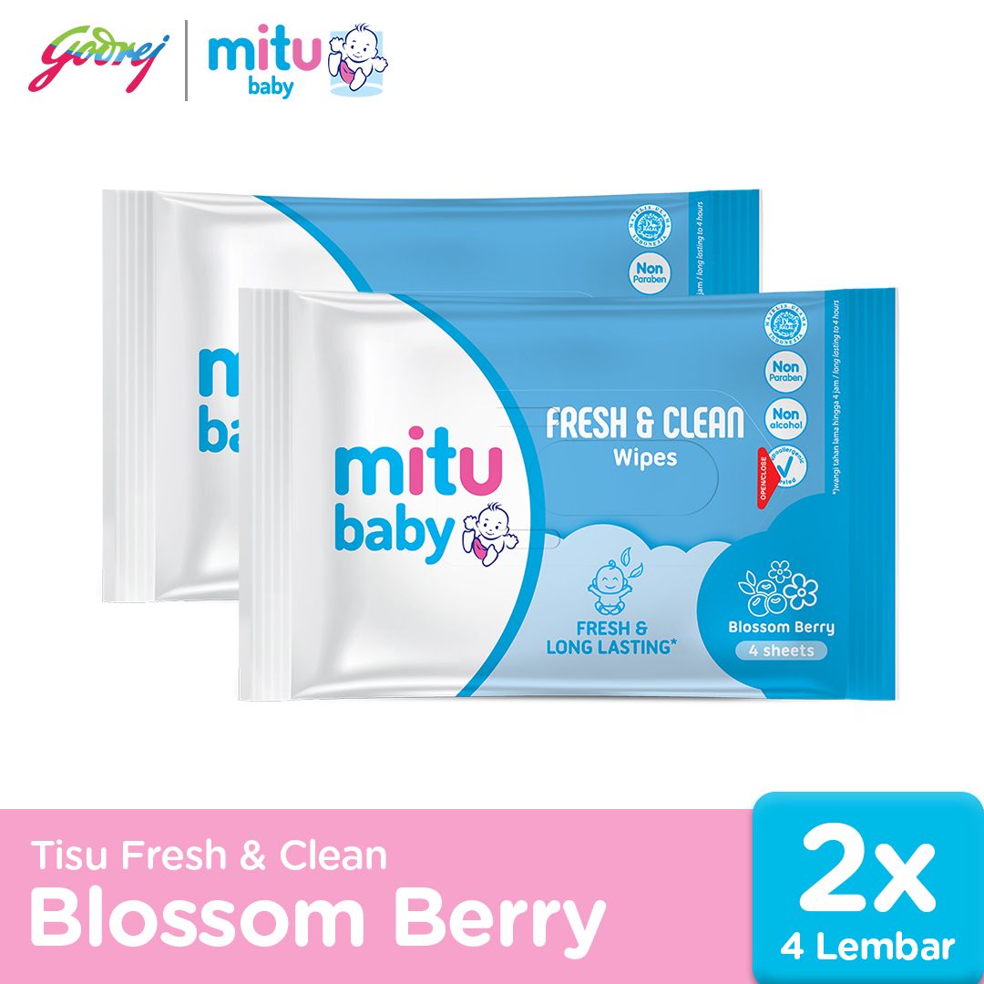 Mitu Baby Tissue Fresh & Clean Blue Blossom Berry - 4s - Tisu Basah Bayi X2 - 1