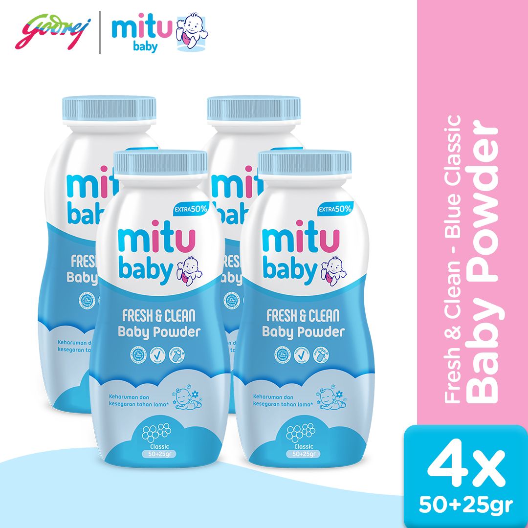 Mitu Baby Powder Fresh & Clean Blue Classic 50 gr + 50% - Bedak Bayi x4 - 1