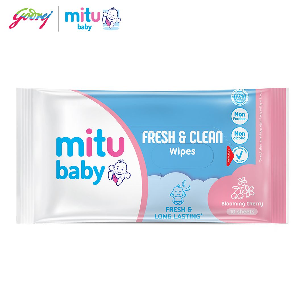 Mitu Baby Tissue Fresh & Clean Pink Blooming Cherry 10s - Tisu Basah Bayi x4 - 2