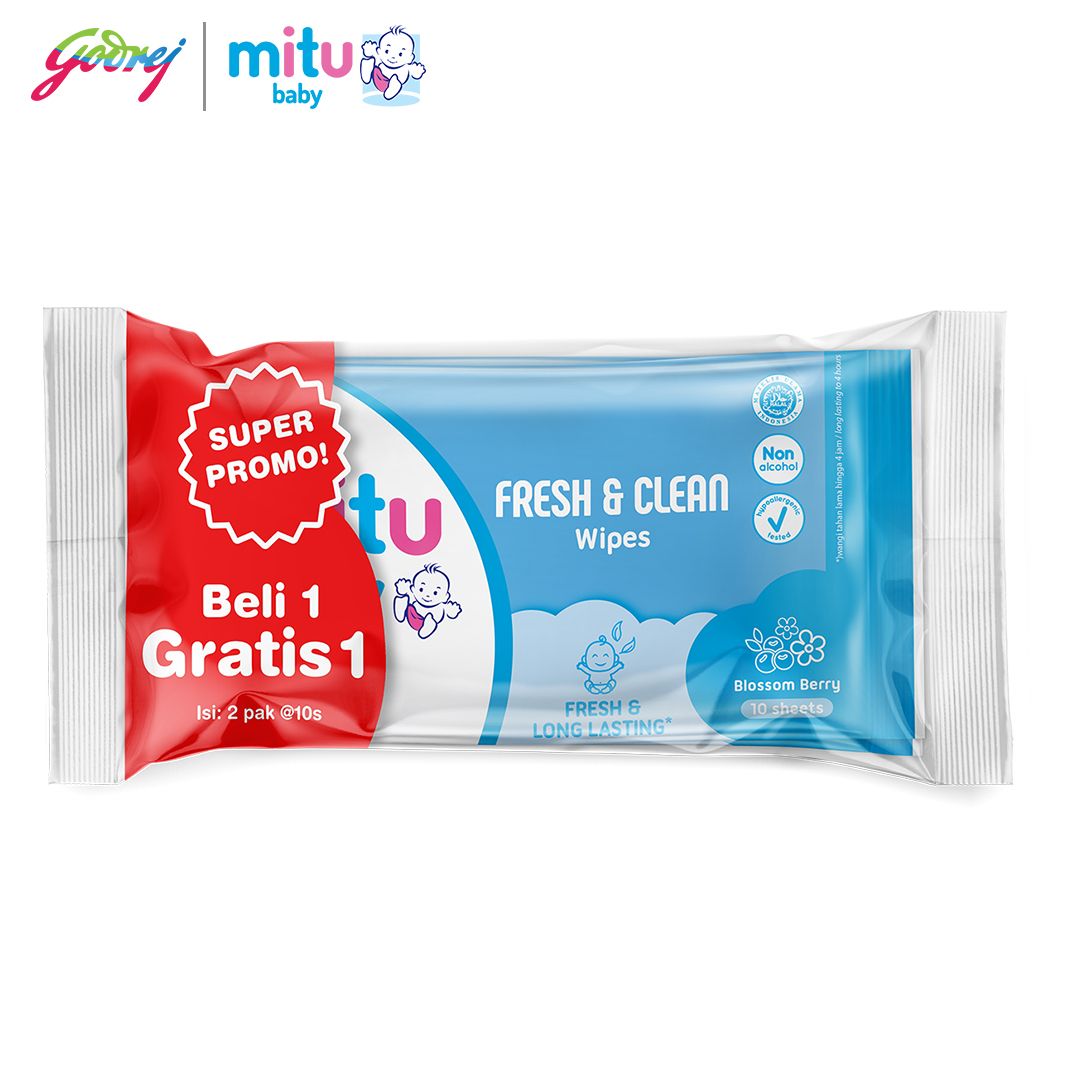 [Beli 1 Gratis 1] Mitu Baby Fresh & Clean Wipes Blossom Berry 10'S - Tisu Basah Bayi x2 - 2