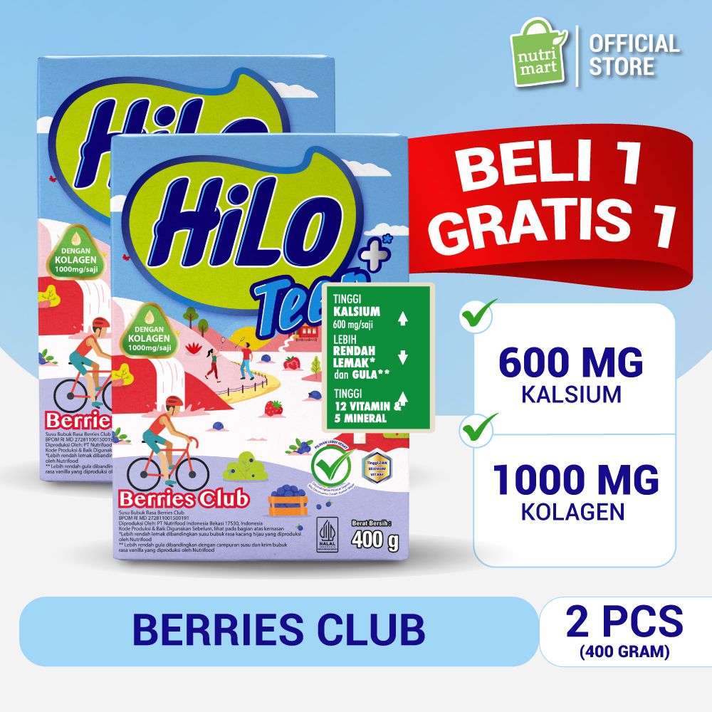 B1G1F HiLo Teen+ Collagen Mix Berries Club 400g - Susu Tinggi Kalsium dan Kulit Sehat | 2HC0110021P2 - 1