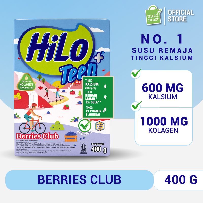 HiLo Teen+ Collagen Mix Berries Club 400g - Susu Tinggi Kalsium dan Kulit Sehat | 2HC0110021 - 1