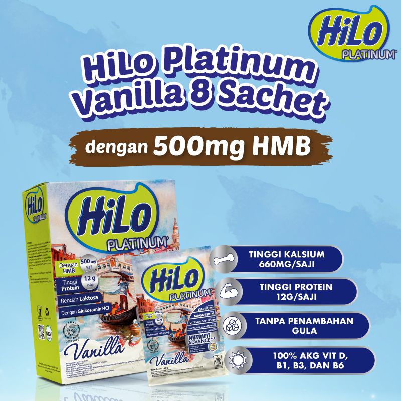 HiLo Platinum + HMB 8 Sachet - Susu Tinggi Protein Jaga Massa Otot Usia Dewasa | 2HG0103050 - 2