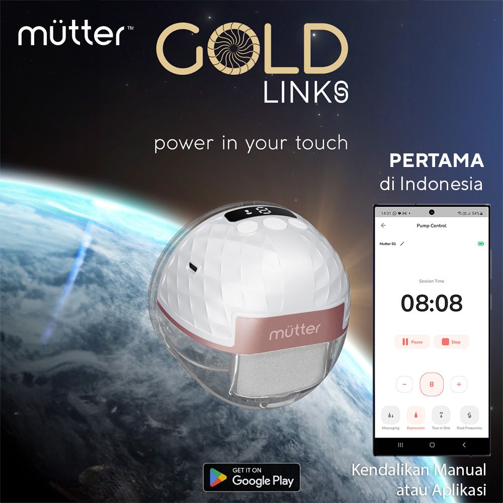MUTTER GOLD LINKS Pompa ASI Elektrik Smart Handsfree Breast Pump - Warna Rose Gold - 1