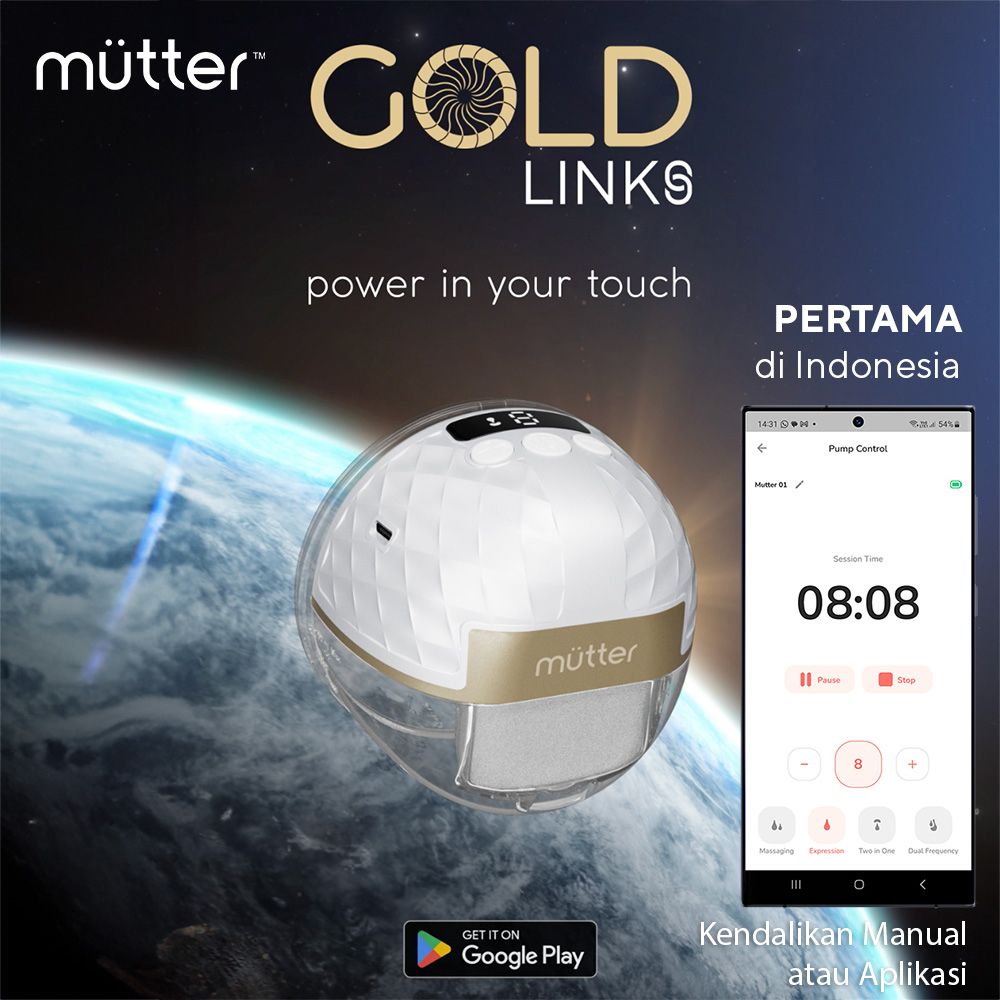 MUTTER GOLD LINKS Pompa ASI Elektrik Smart Handsfree Breast Pump - Warna Gold - 1