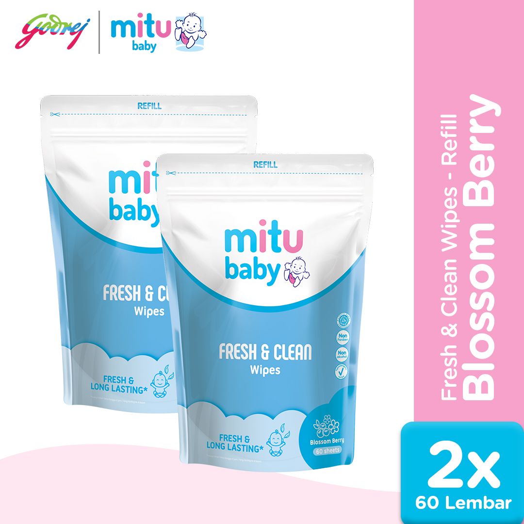 Mitu Baby Fresh & Clean Wipes Blossom Berry Refill 60'S - Tisu Basah Bayi x2 - 1