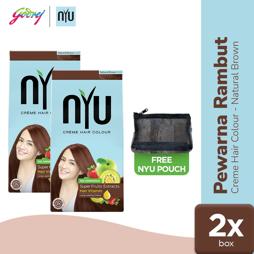 NYU Creme Hair Colour Natural Brown Isi 2 Free Pouch - 1