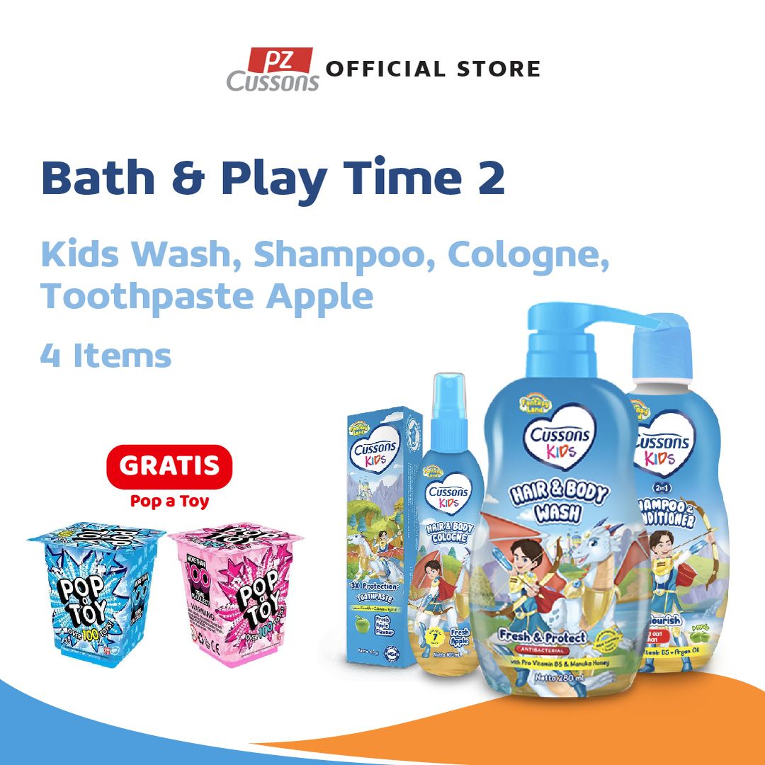 Cussons Kids Bath & Play Time2 - Wash Shampoo. Cologne. Pasta Gigi Apple FREE Mainan Anak - 1