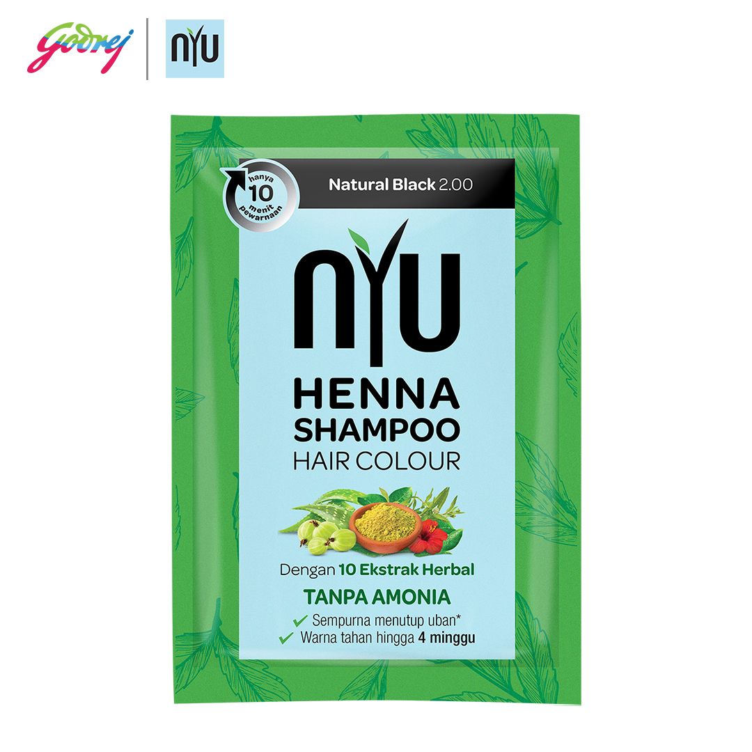 NYU Henna Shampoo Hair Colour Natural Black Isi 2 Free Pouch - 2