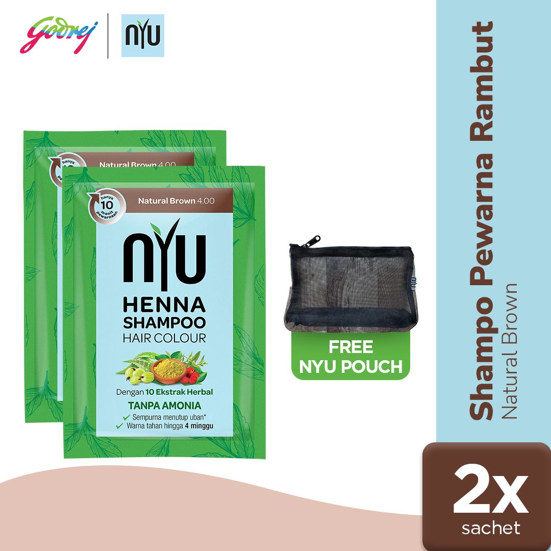 NYU Henna Shampoo Hair Colour Natural Brown Isi 2 Free Pouch - 1