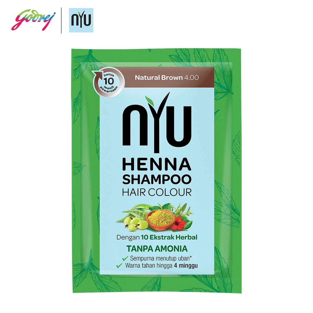 NYU Henna Shampoo Hair Colour Natural Brown Isi 2 Free Pouch - 2