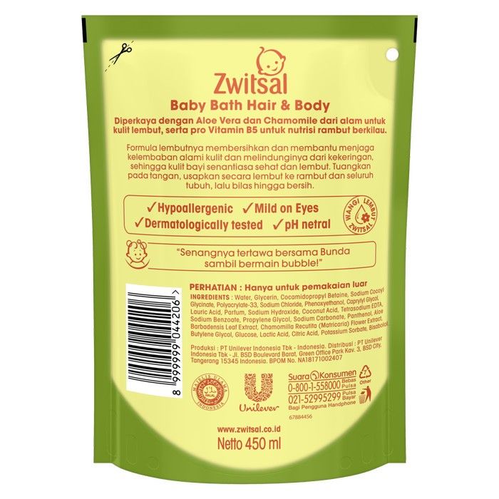 Zwitsal Baby Bath Hair and Body 450ml Twinpack - 1 Karton - 2