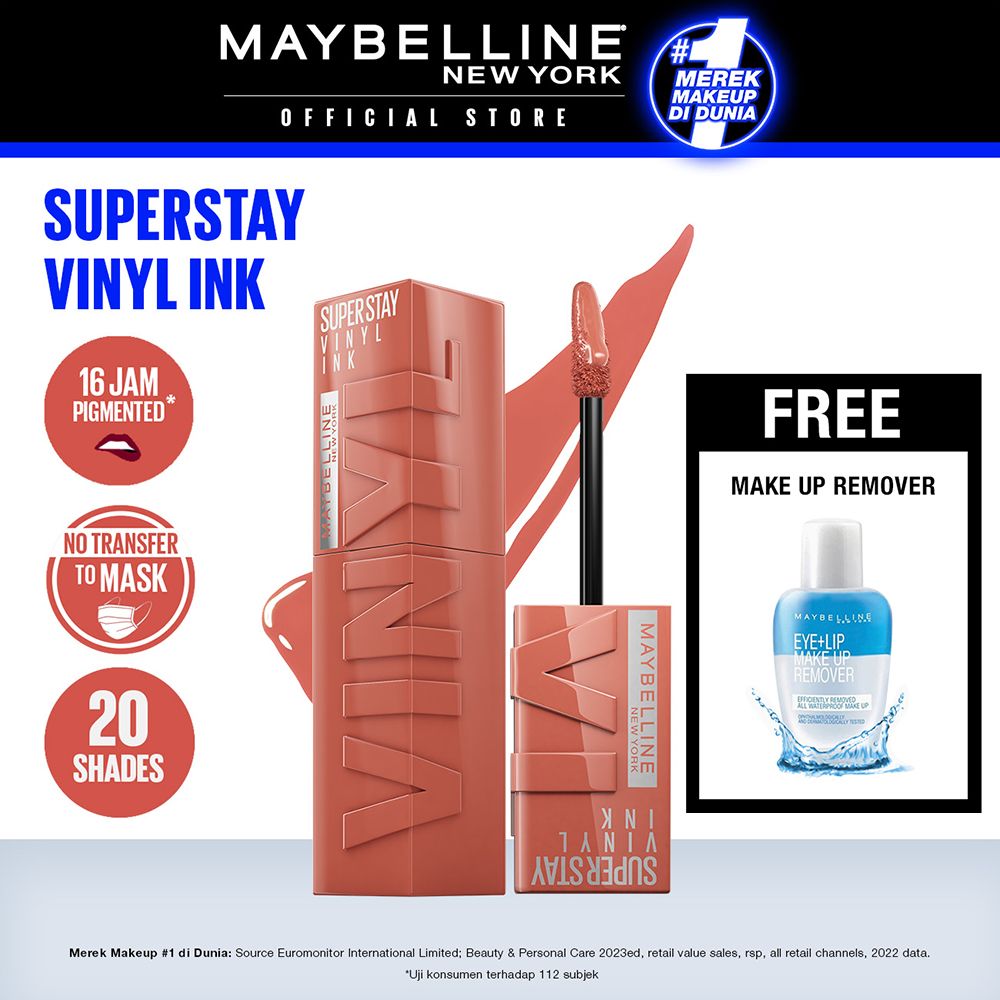 Maybelline Superstay Vinyl Ink - 105 Golden + Free Make Up Remover - 1