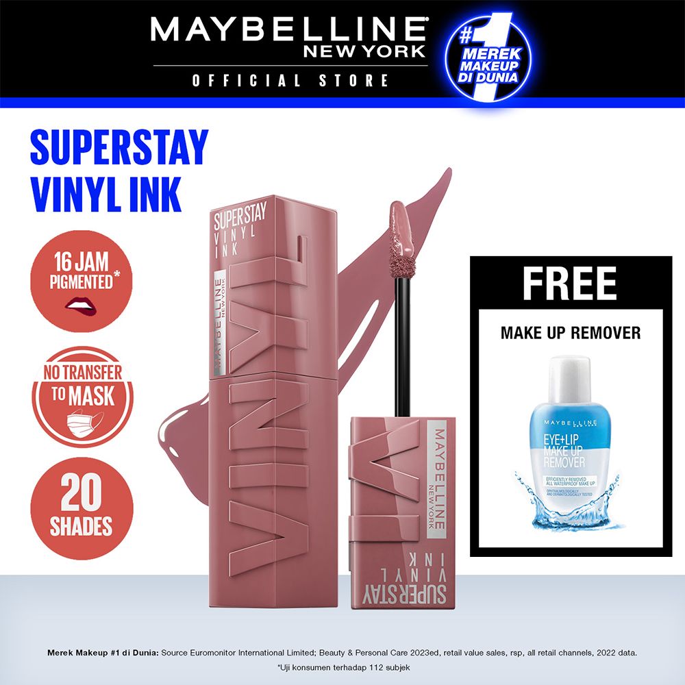 Maybelline Superstay Vinyl Ink - 110 Awestruck + Free Make Up Remover - 1